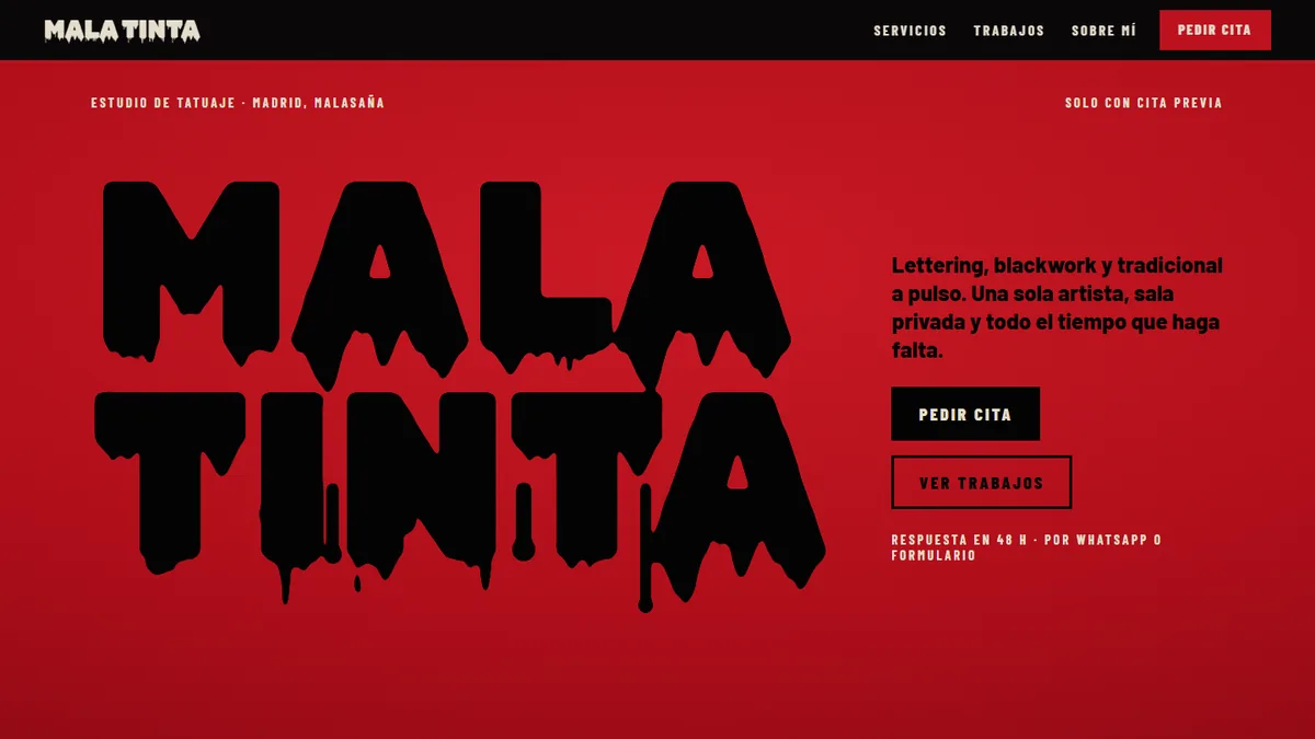 Portada de la web de Mala Tinta, un estudio de tatuajes
